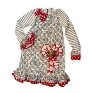 Counting Daisies dress Sz 8 Girls Gray Red Christmas candy canes